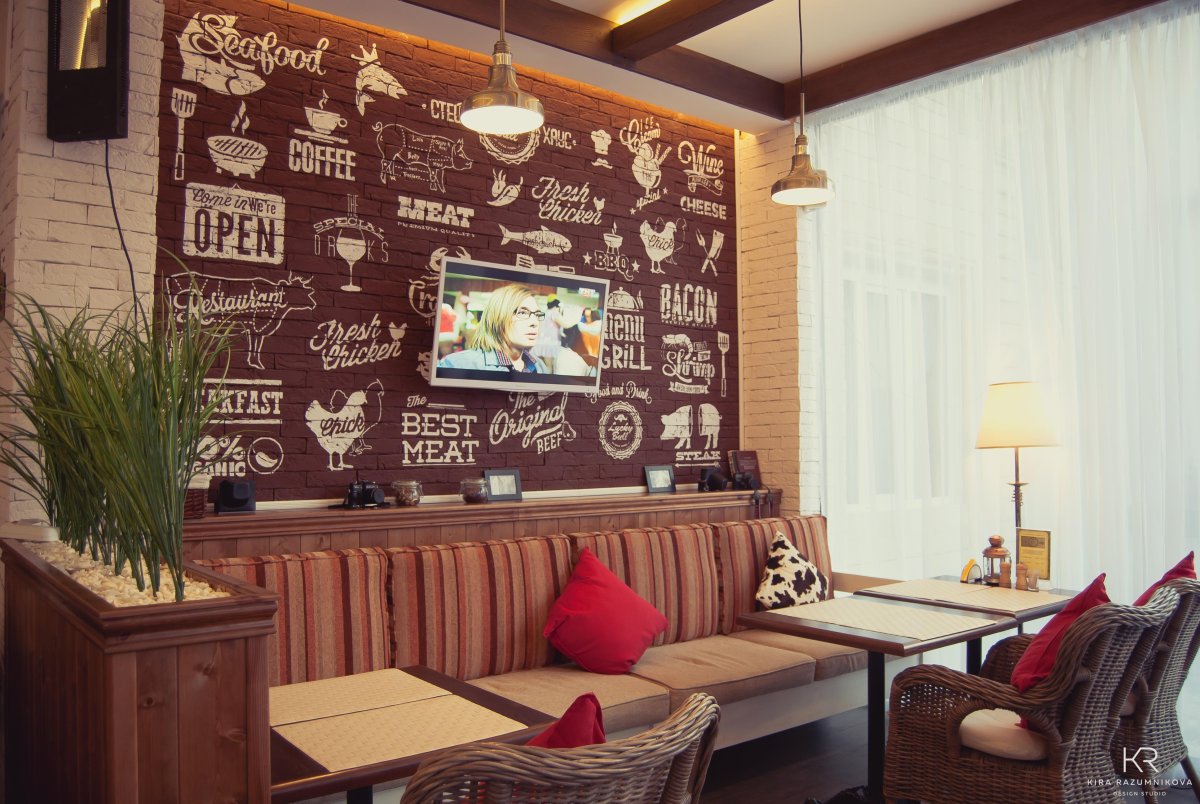 Декоративное украшение стен в кафе