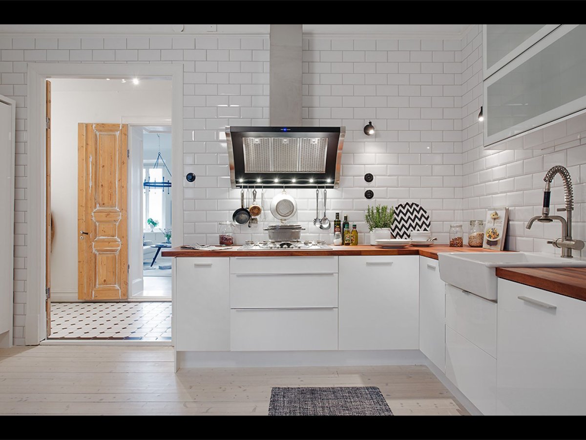 Кухня кафель в скандинавском стиле белая
