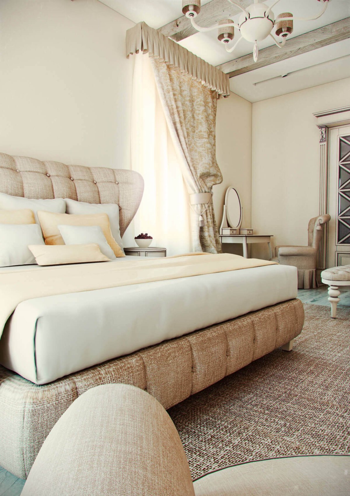 Бежевая кровать в интерьере