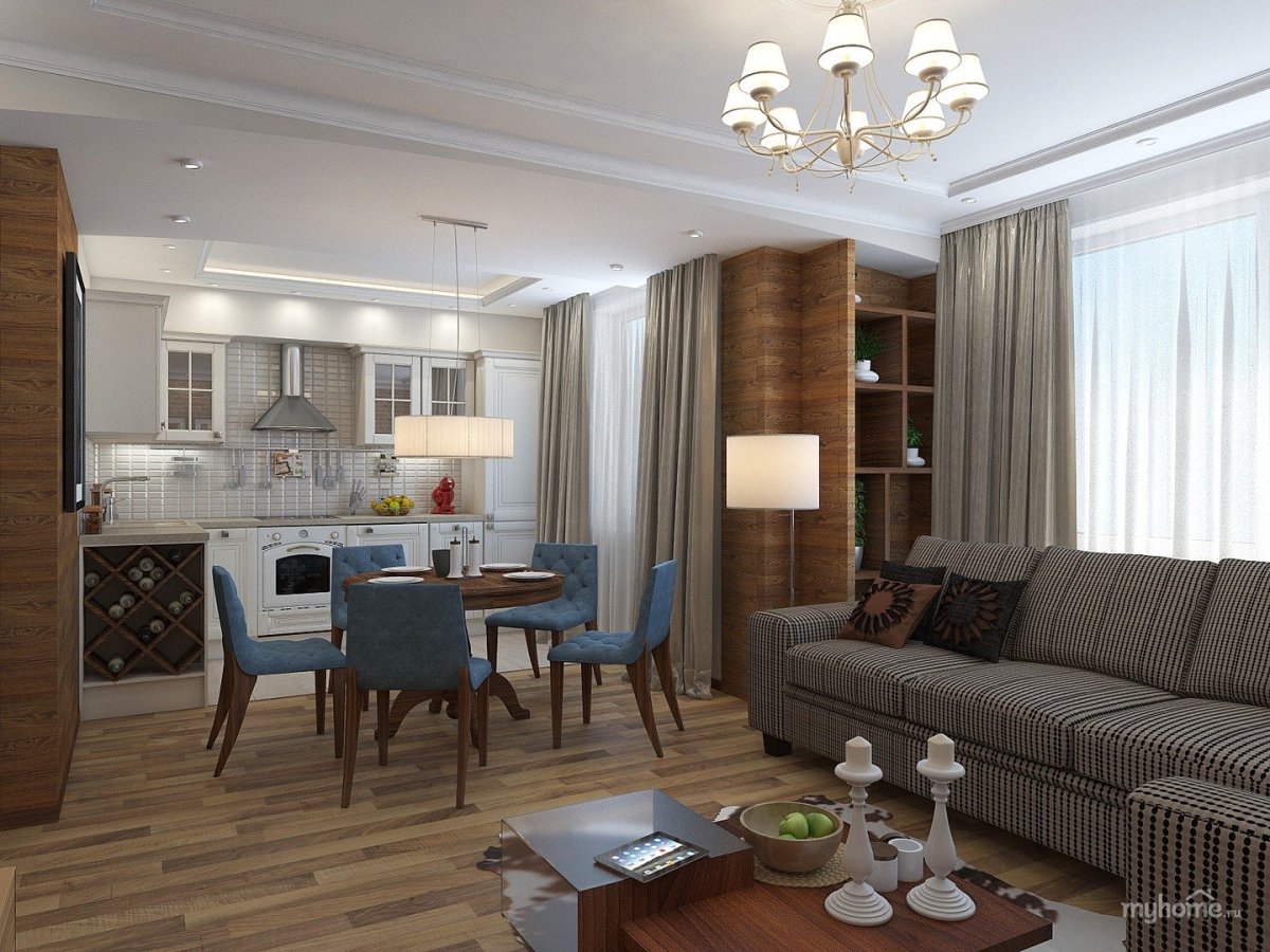 Европейский интерьер кухня совмещенная с залом