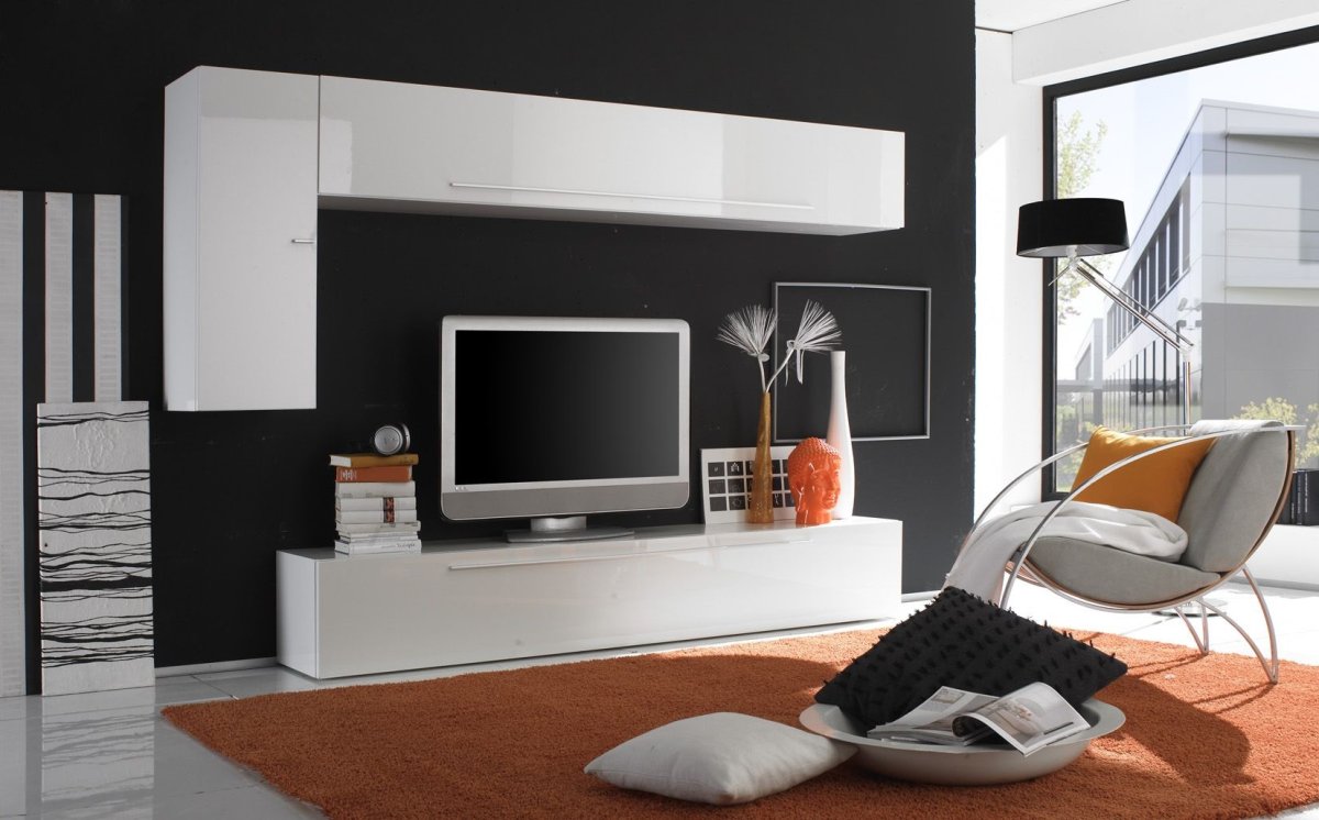 Гостиная белая с телевизором