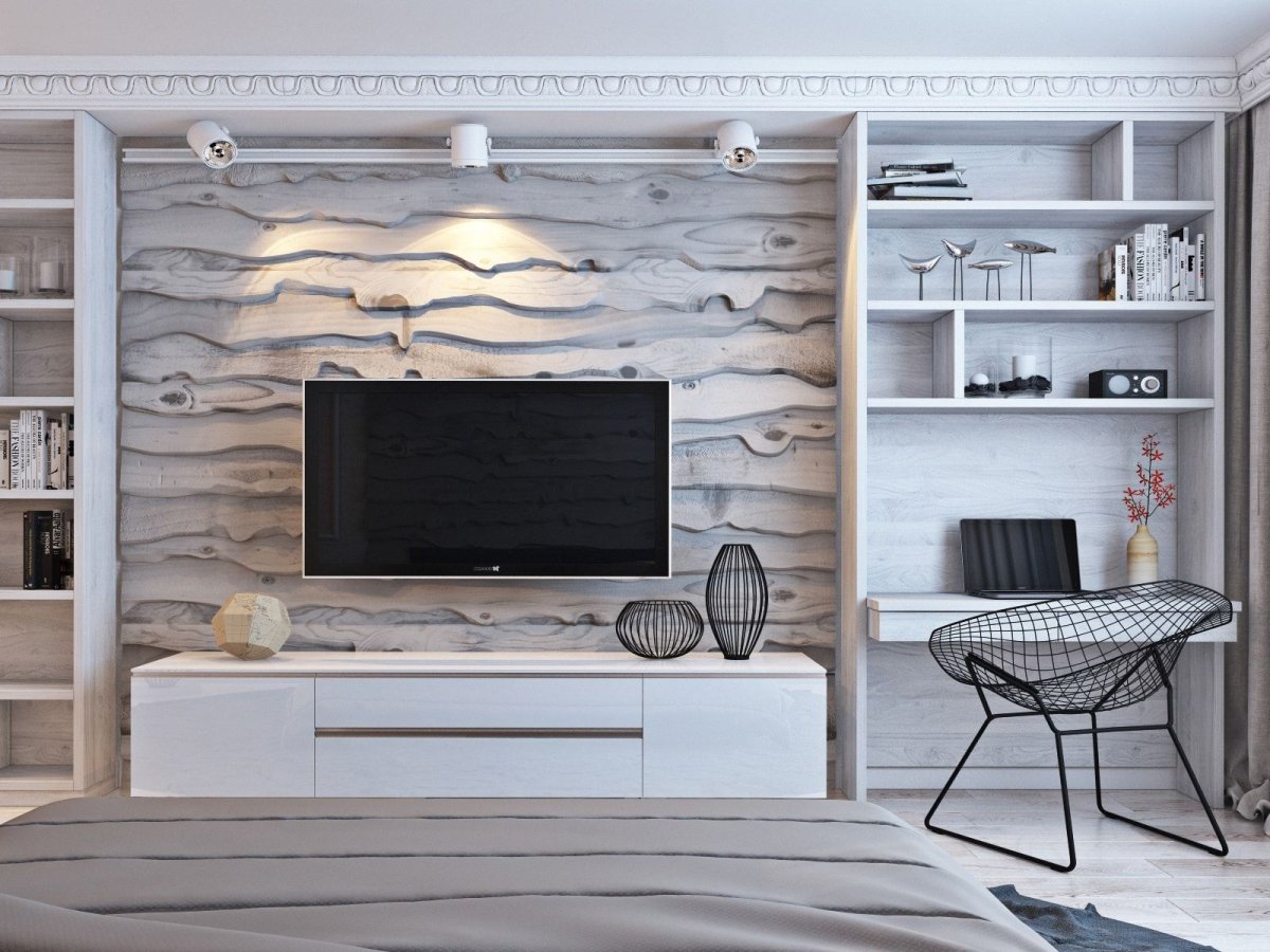 Стена с телевизором в скандинавском стиле