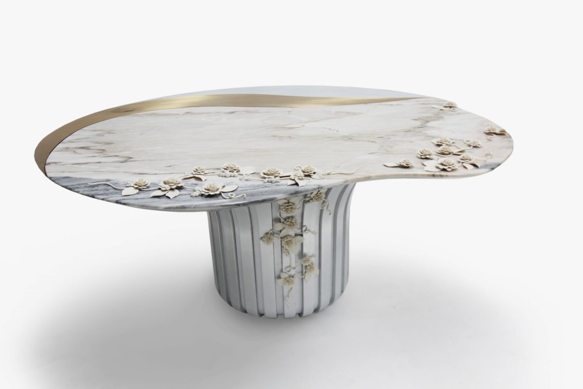 Обеденный стол круглый белый с топом керамогранит Calacatta 100 см Apriori t