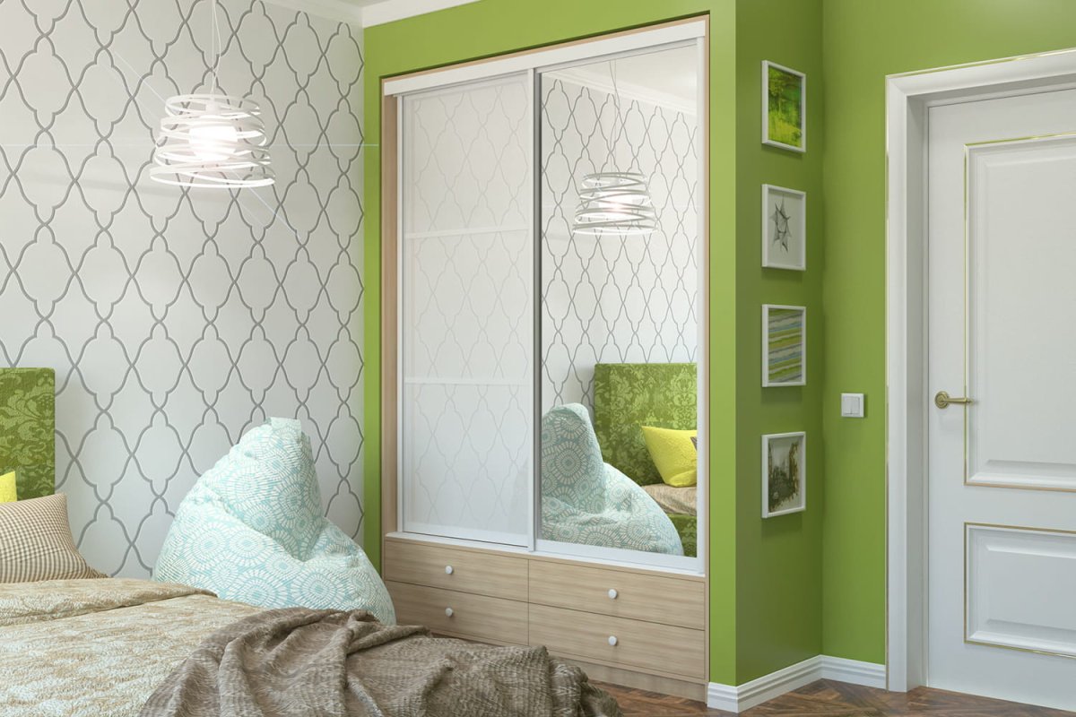 Зеленый шкаф купе в интерьере