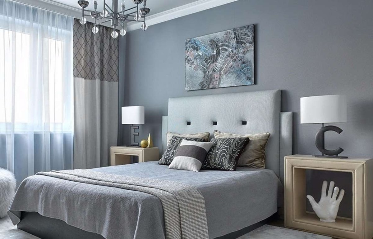 Спальня икеа серая кровать