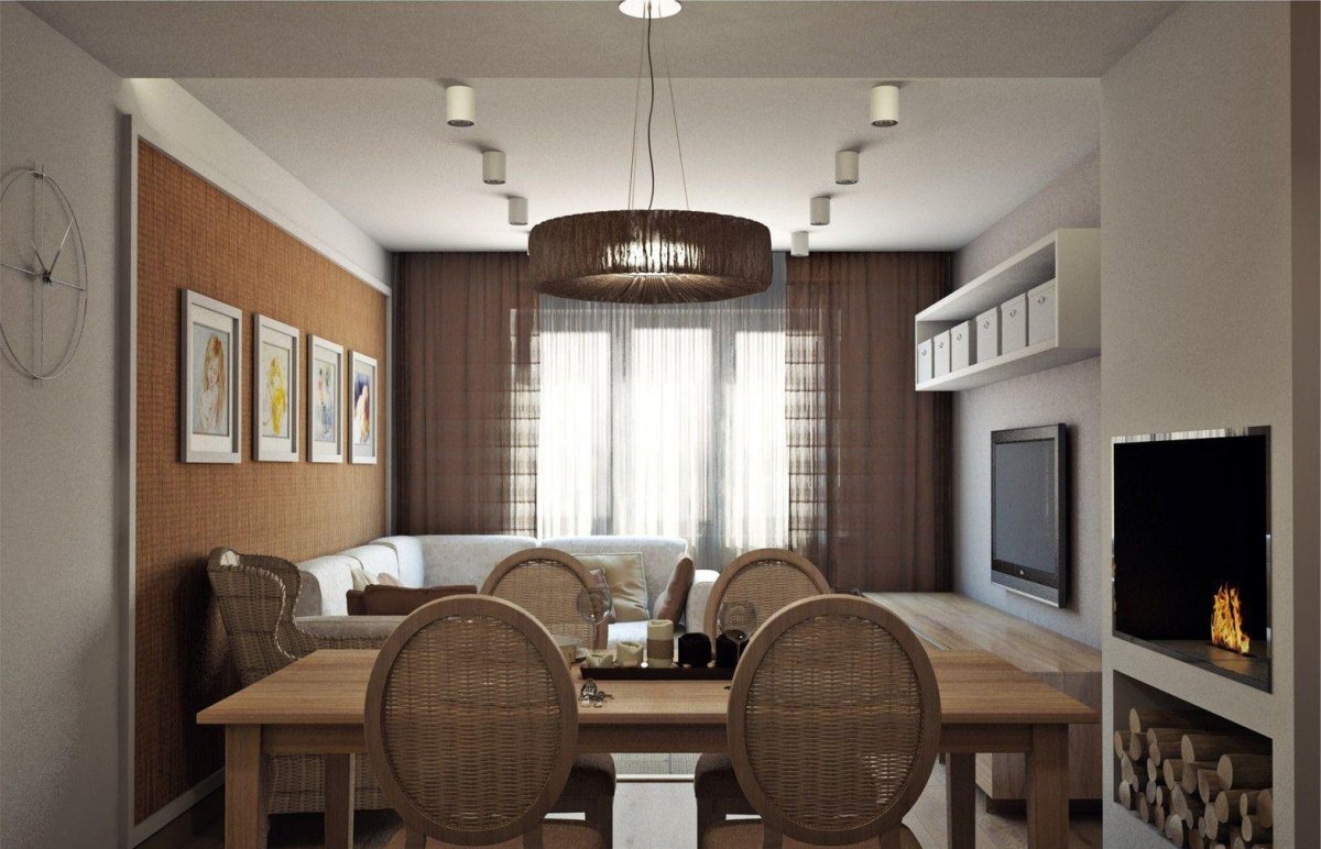 Кухня гостиная с камином