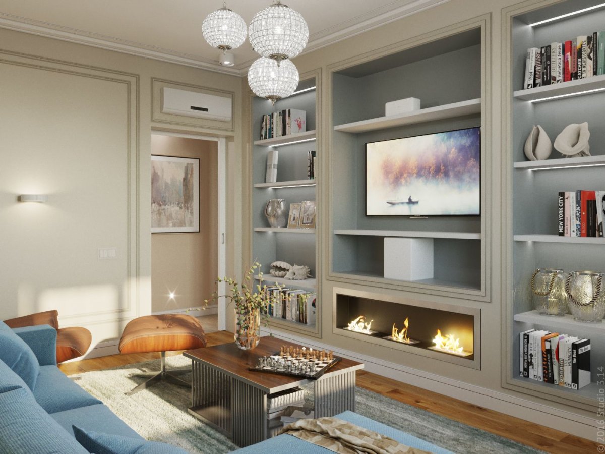 Ниши с полками в гостиной