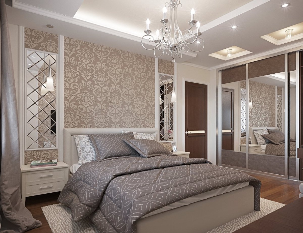 Зеркальная стена в спальне