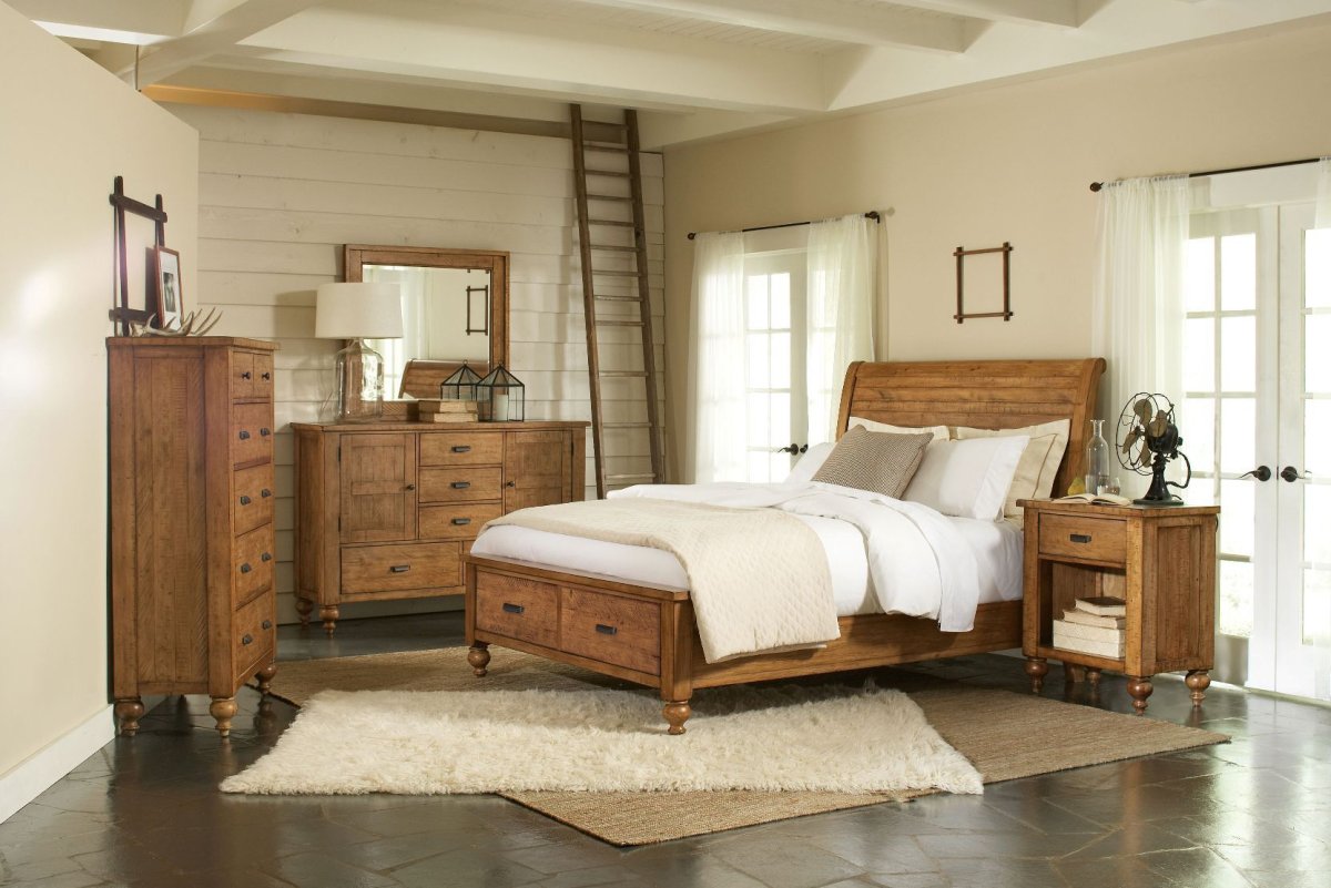 Спальня с мебелью под дерево