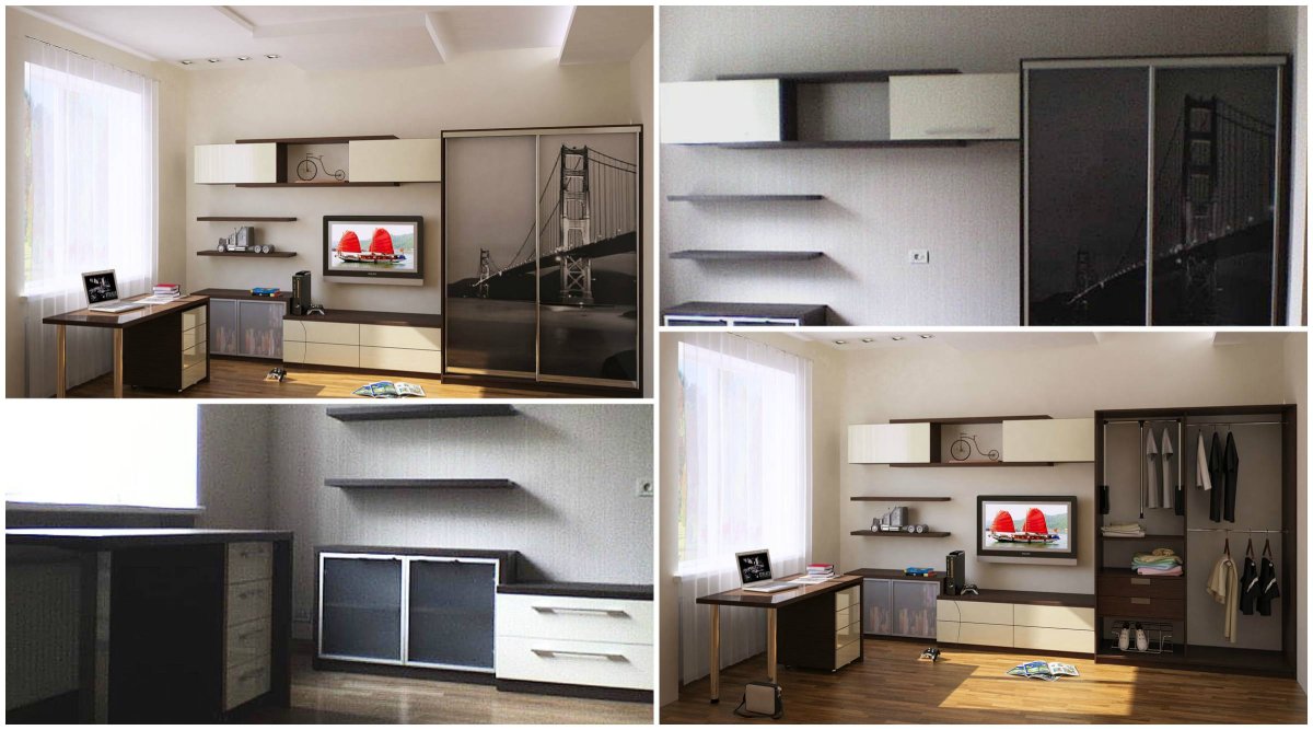 Шкаф купе с компьютерным столом и телевизором