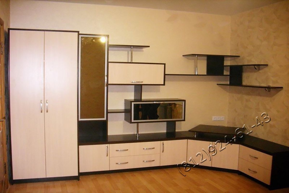 Угловая стенка в гостиную с телевизором в углу