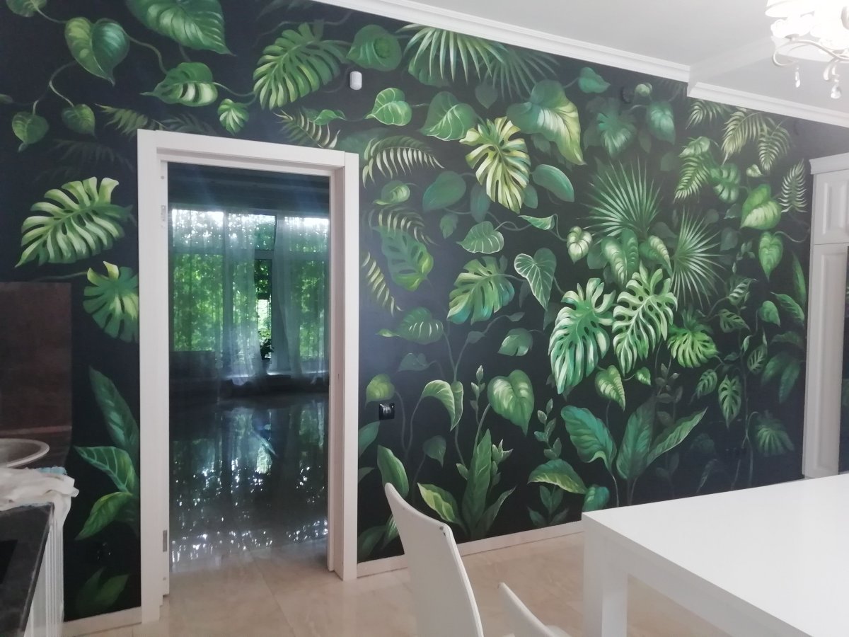 Роспись стен тропические листья