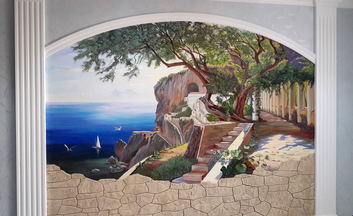 Роспись стен в квартире пейзаж