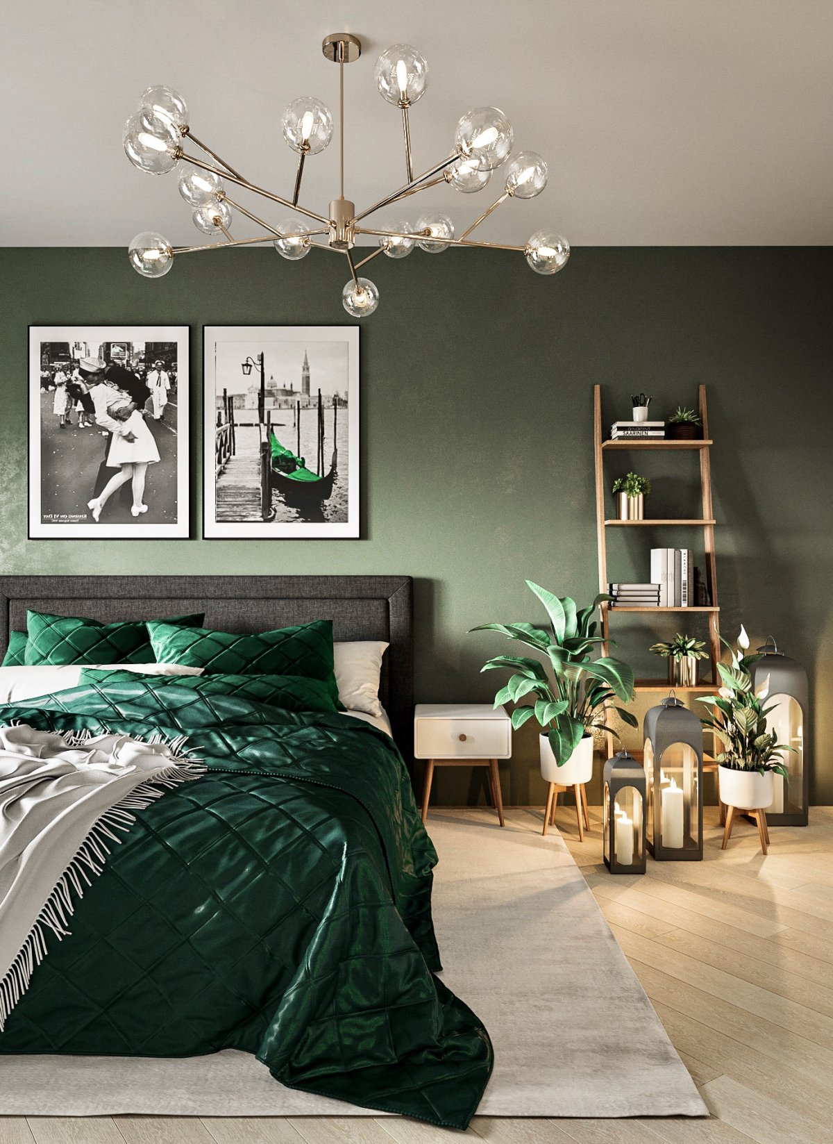 Модные цвета в интерьере изумрудный с золотистым