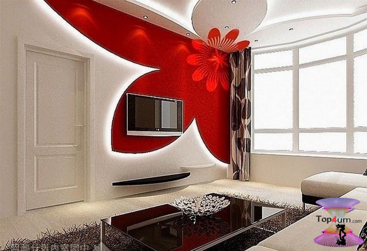 Декорация на стену в гостиную красно-белые