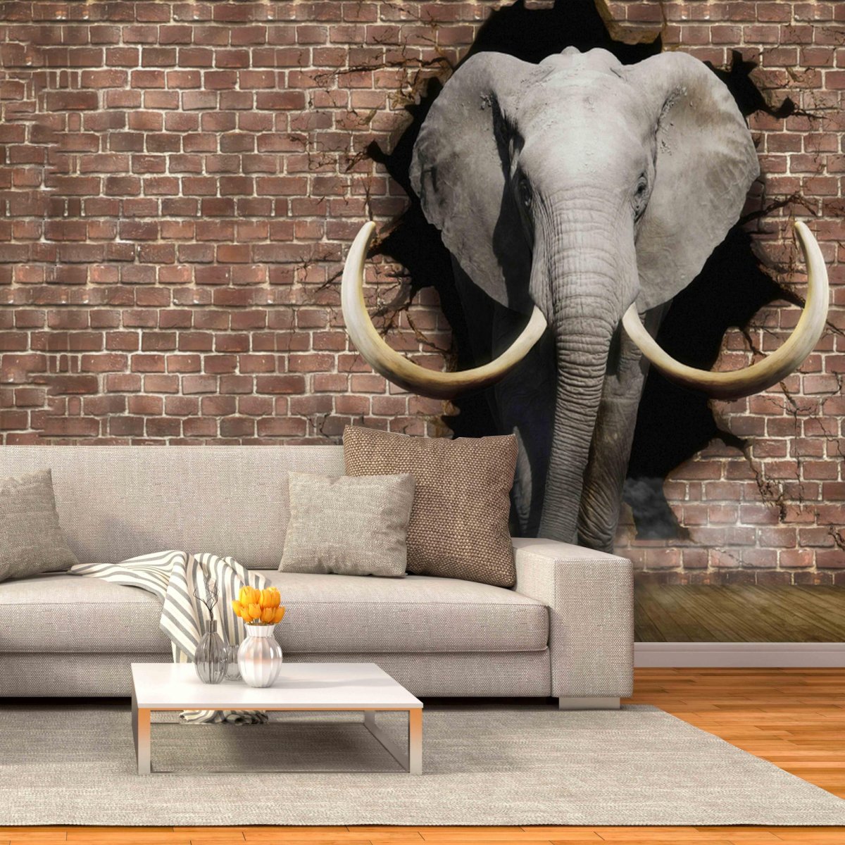 Слон на стене в интерьере
