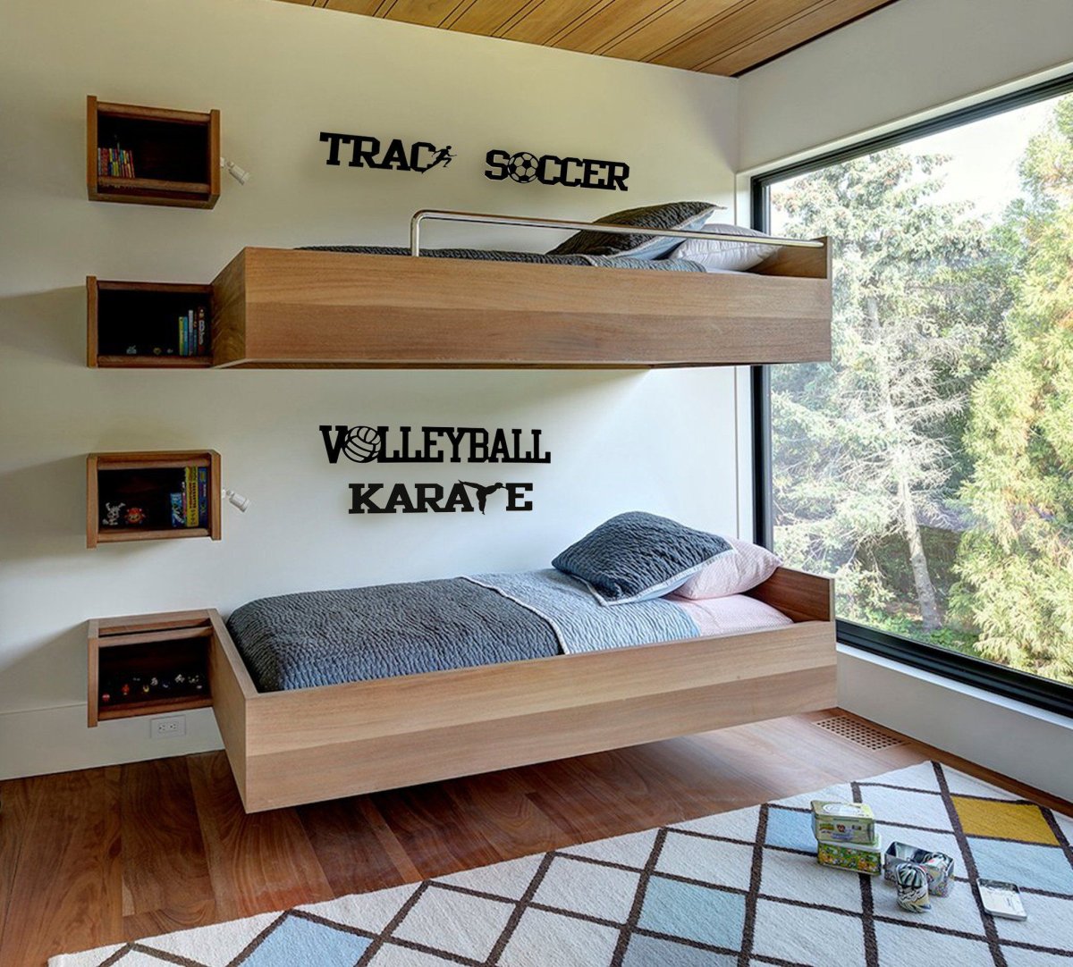 Интерьер детской для двоих разнополых с двухъярусной кроватью