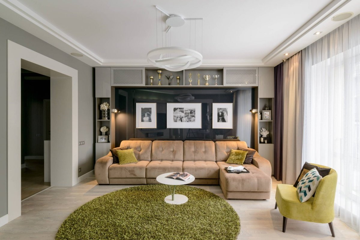 Красивая отделка стен в гостиной