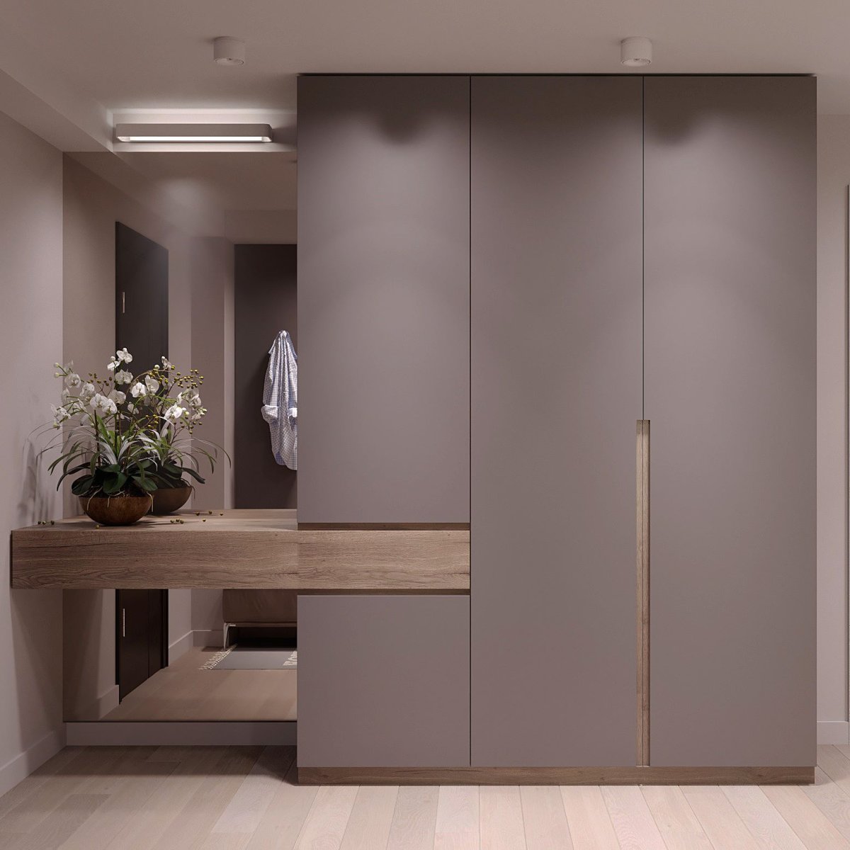 Белый шкаф с сидушкой для прихожей