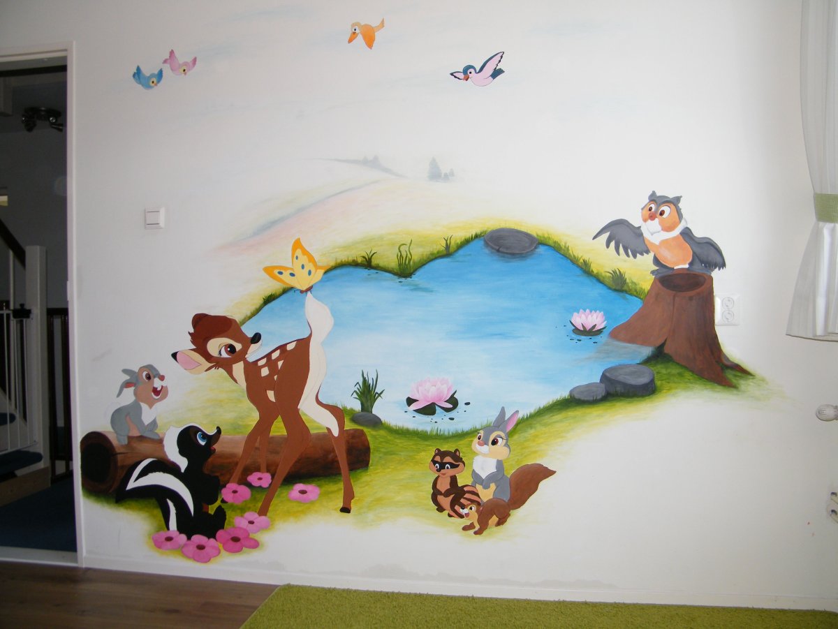 Декоративная роспись цветы на стене