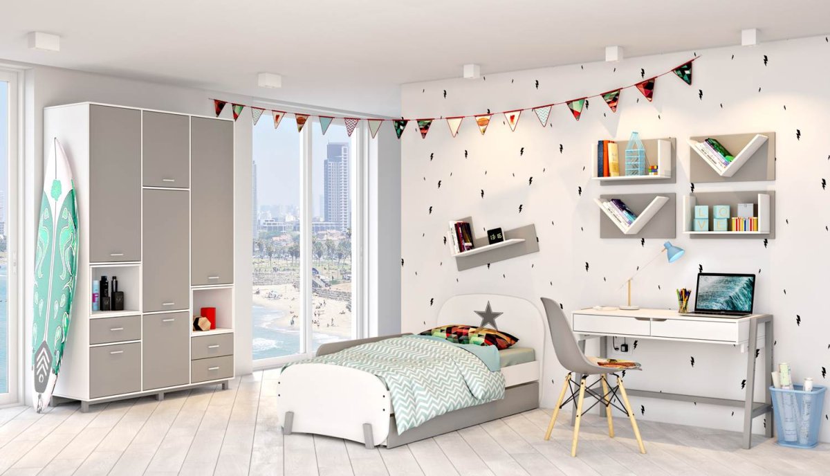 Комната для подростка мальчика с белой мебелью