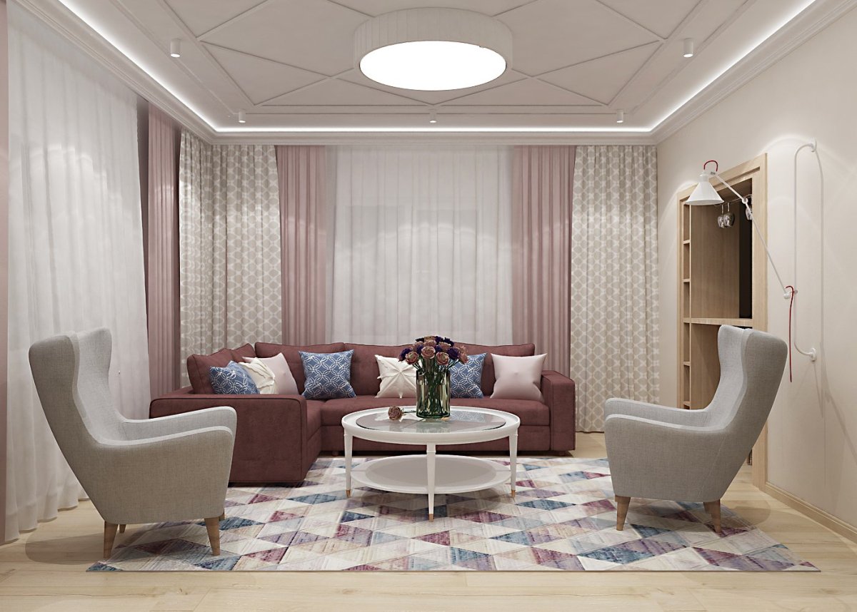 Гостиная в пудровых тонах