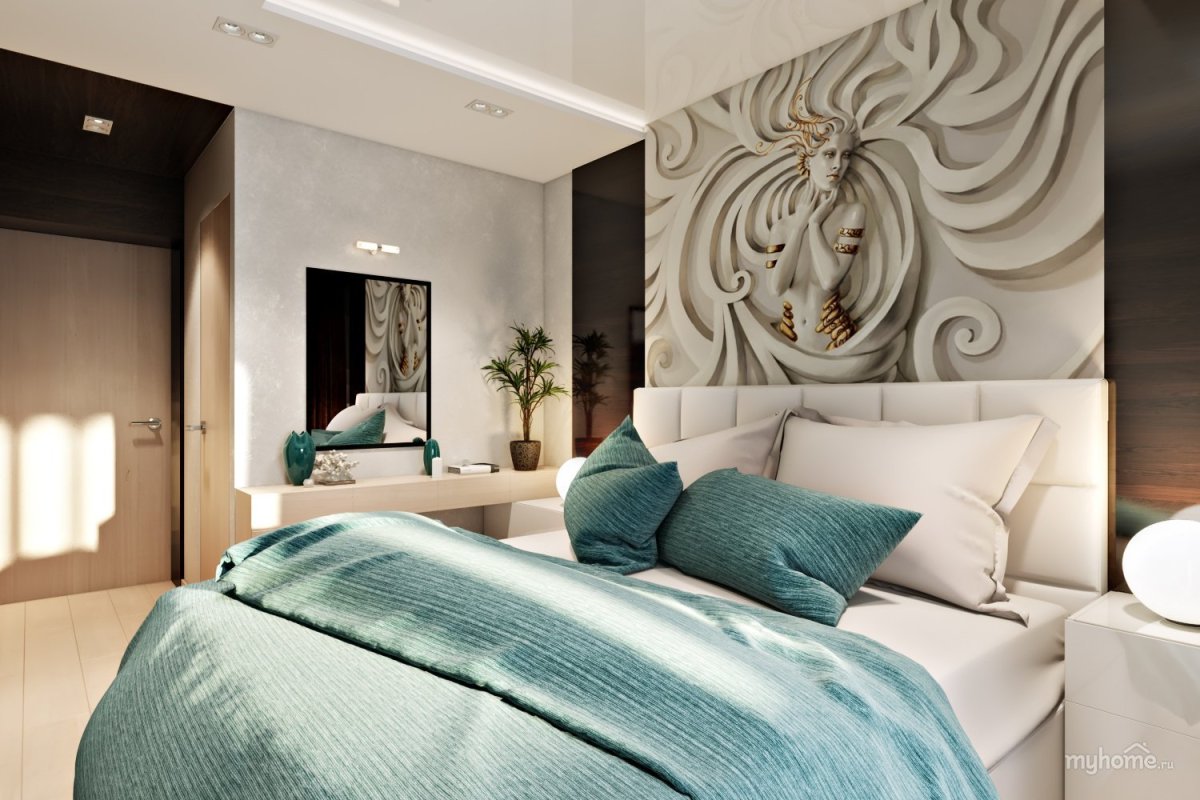 Спальня с бирюзовыми акцентами