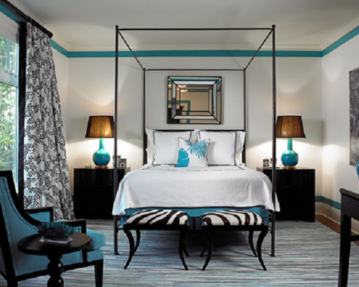 Спальня серая с бирюзой