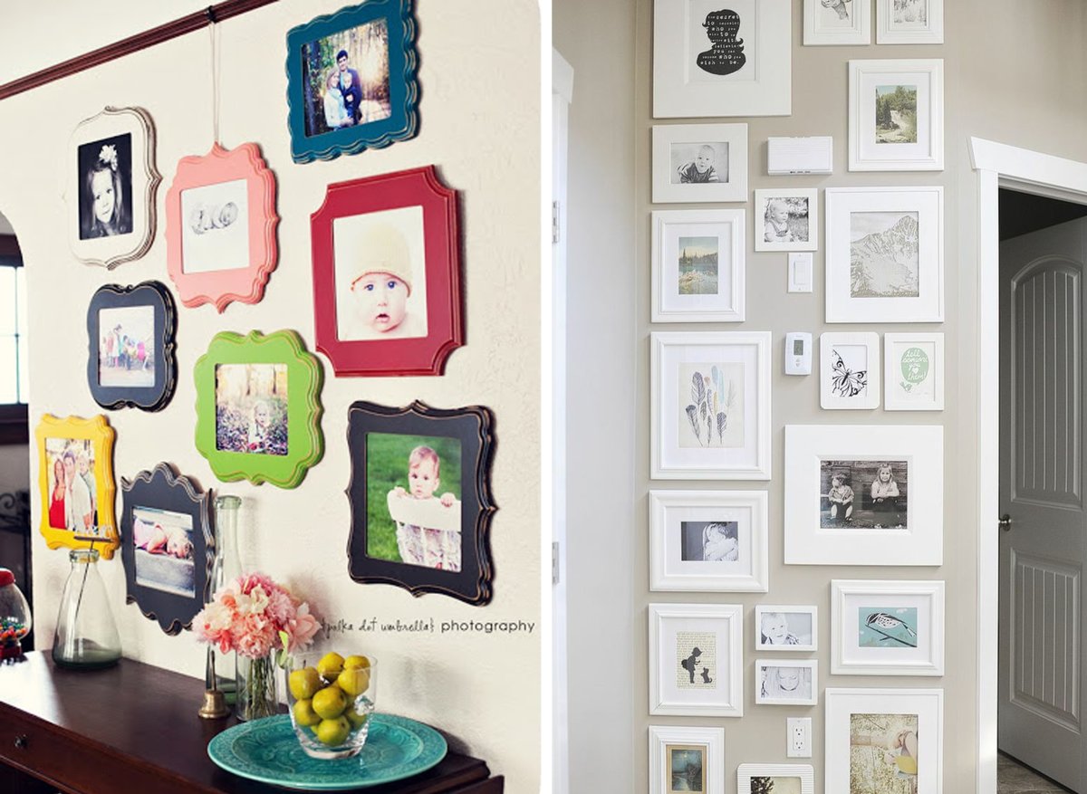 Фоторамки на стене в детской размещение