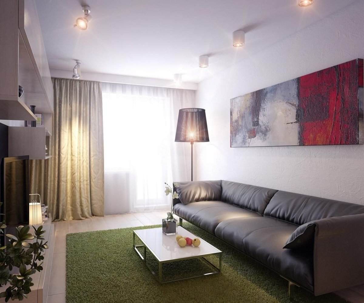 Интерьер узкой гостиной