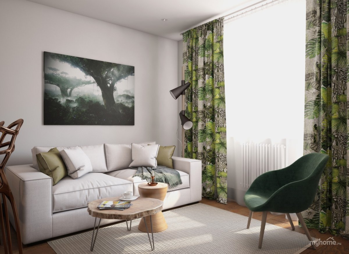 Серо зеленая гостиная