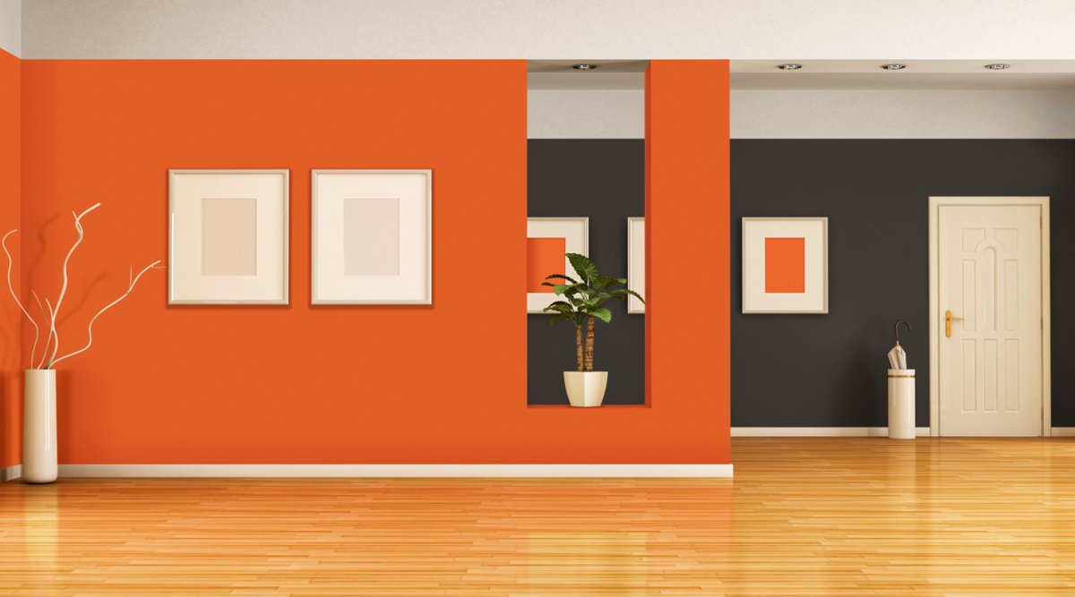 Обои оранжевого цвета в интерьере