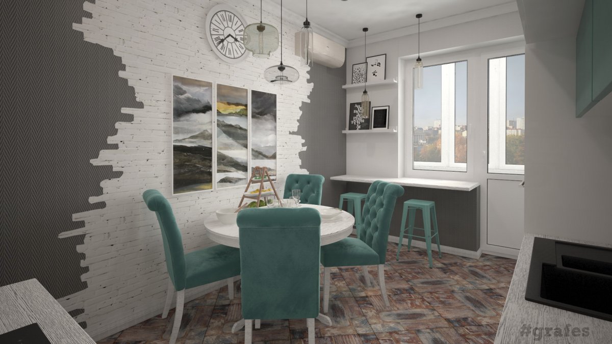 Зеленый кирпич в интерьере