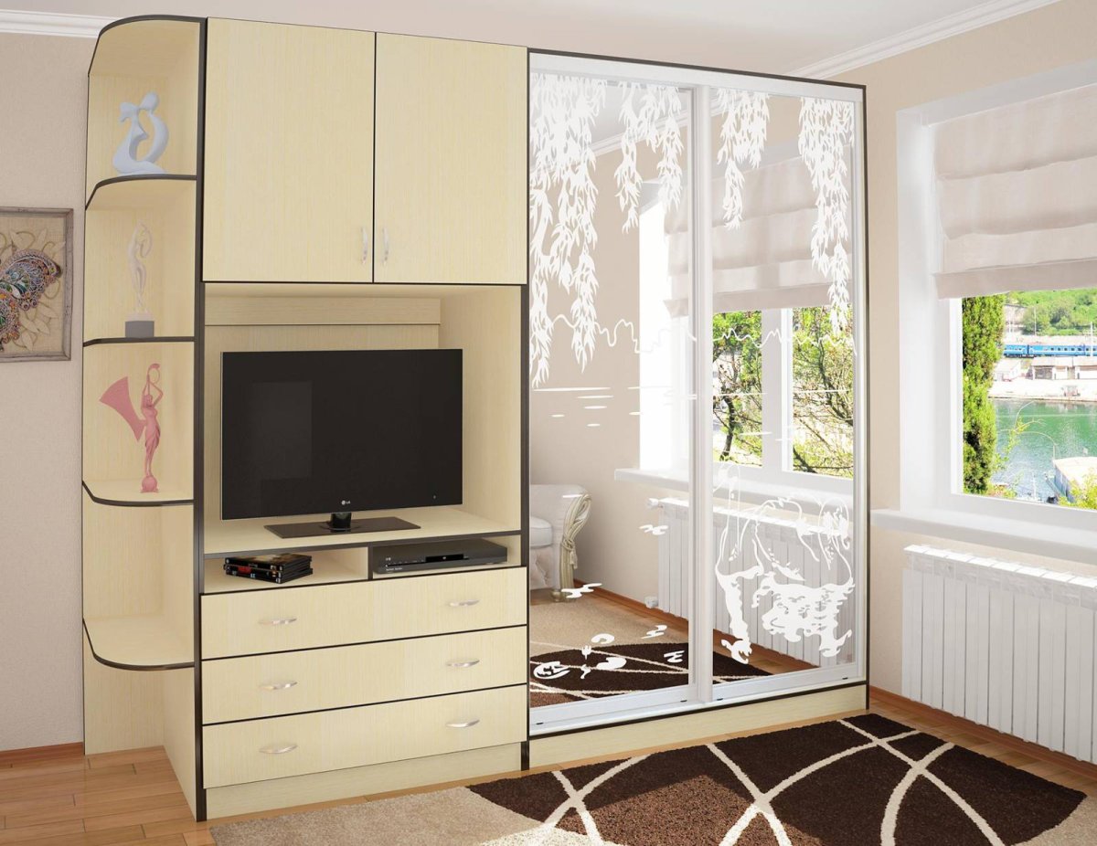 Шкаф с местом для телевизора в спальне