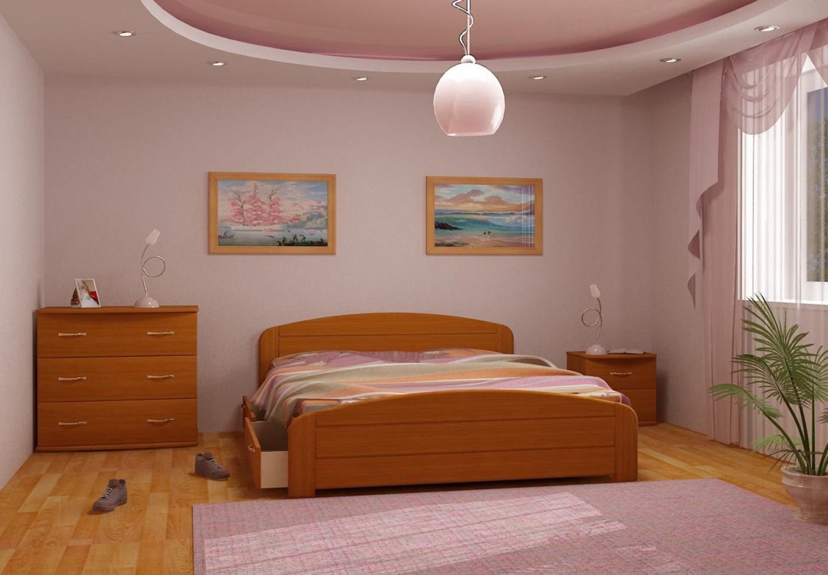 Спальня с рыжей мебелью