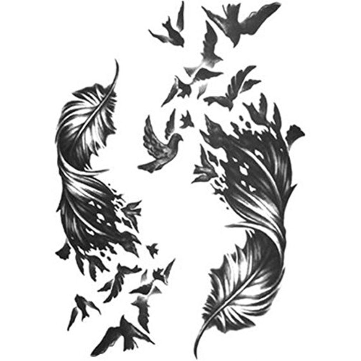 Перо с птичками тату эскиз