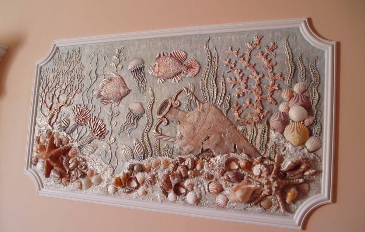 Декор стен ракушками