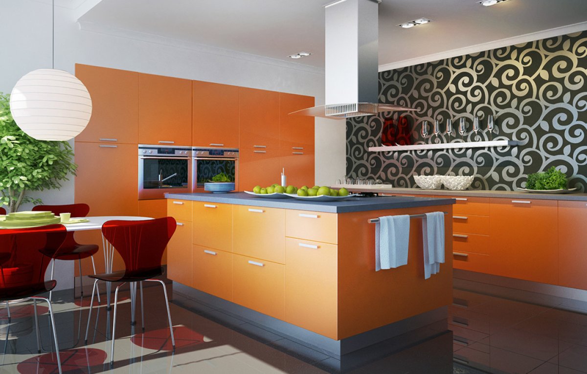 Оранжевая кухня в интерьере