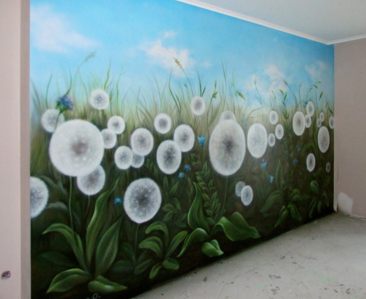 Роспись стен ромашки