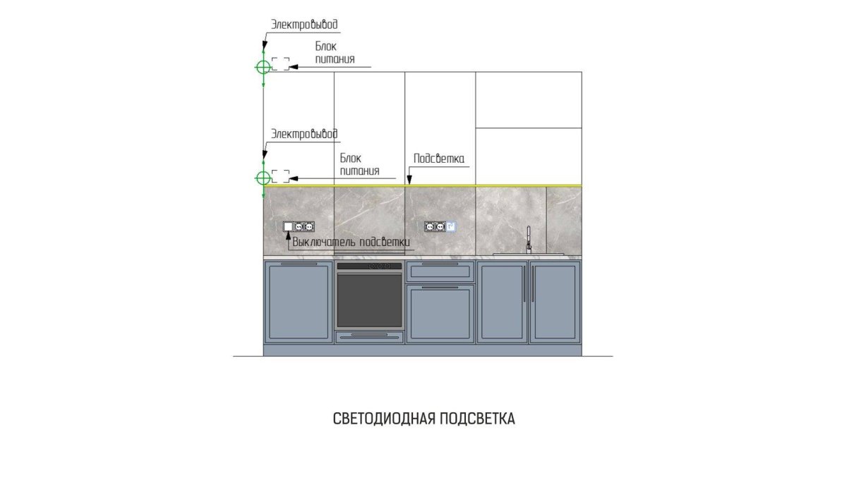 Кухня с козырьком с подсветкой
