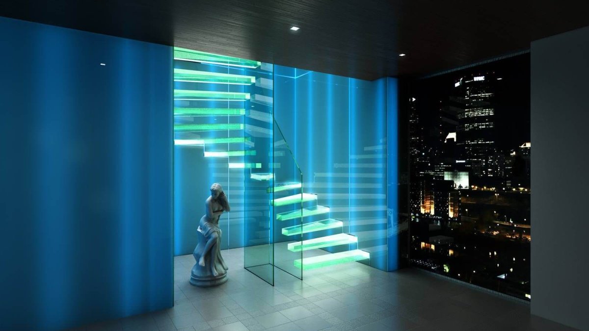 Стеклянная перегородка с подсветкой