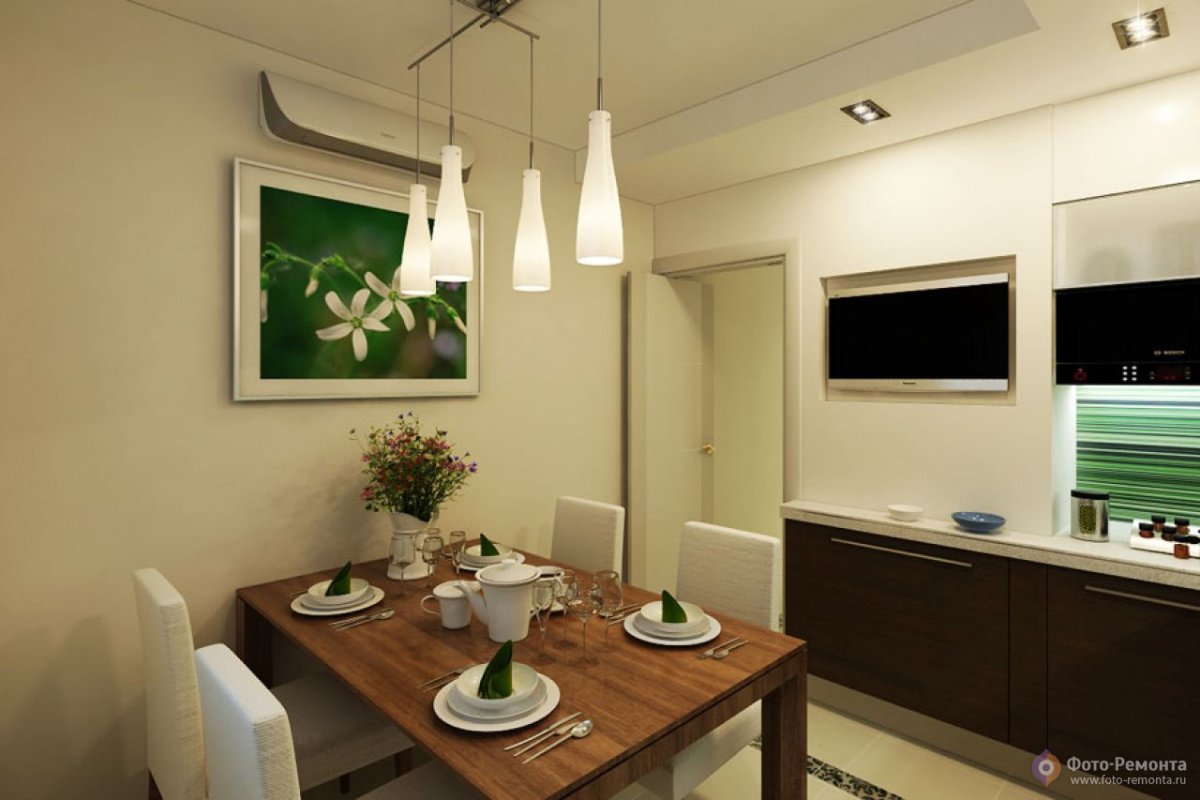 Телевизор на кухне над столом