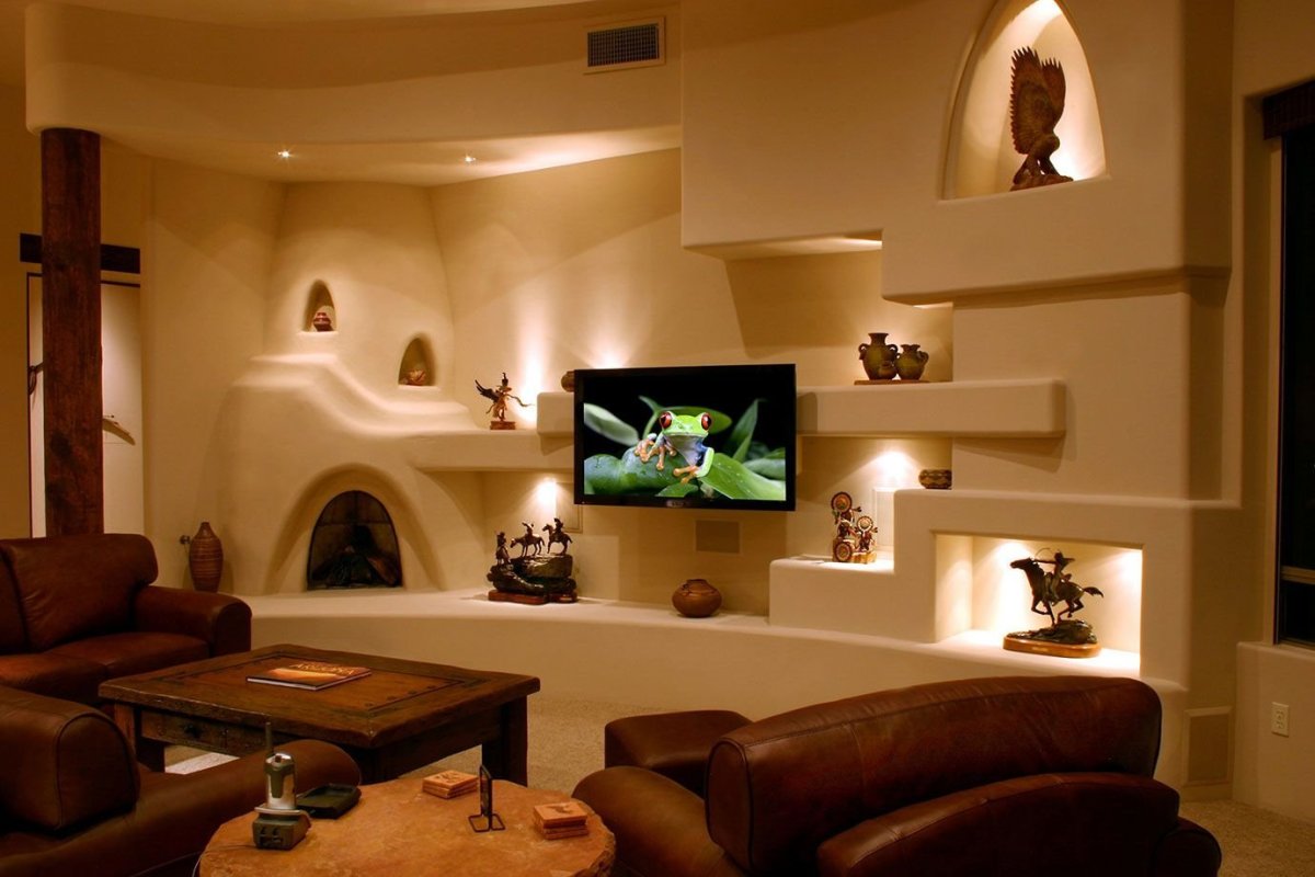 Ниши из гипсокартона в гостиной с подсветкой