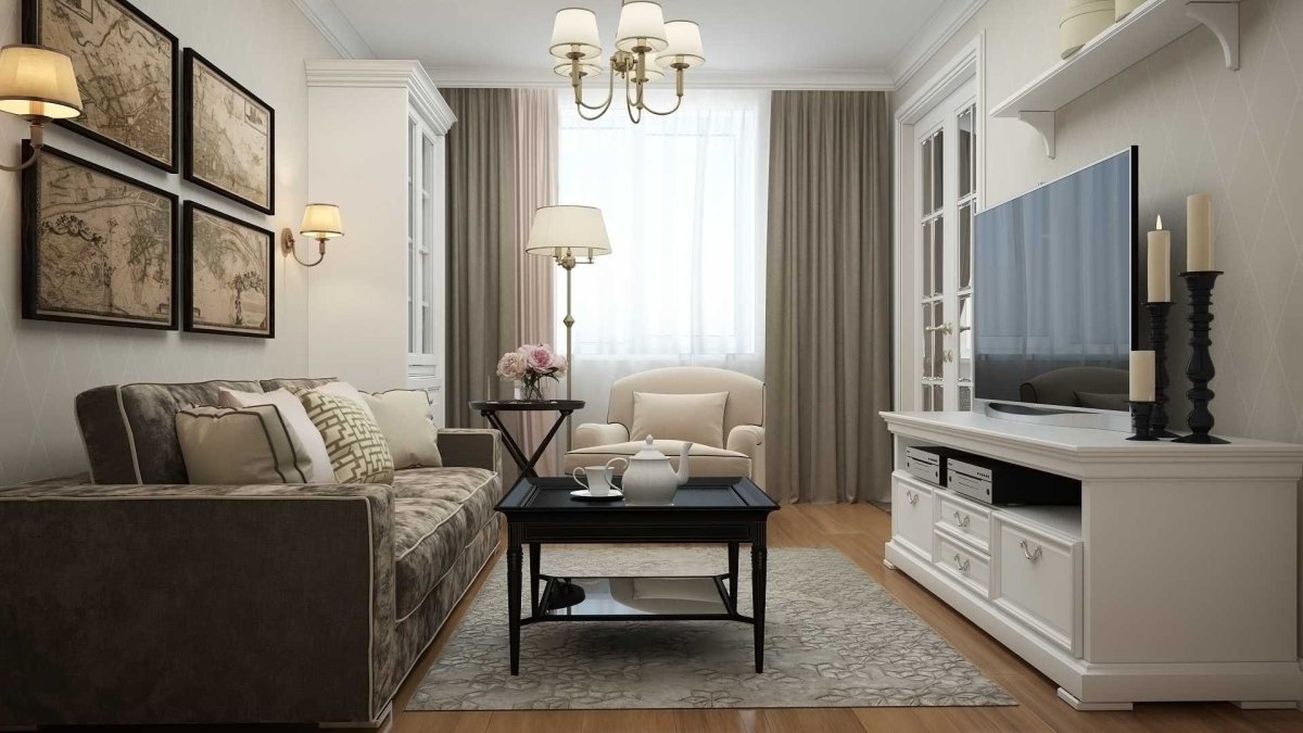 Гостиная с молдингами на стенах