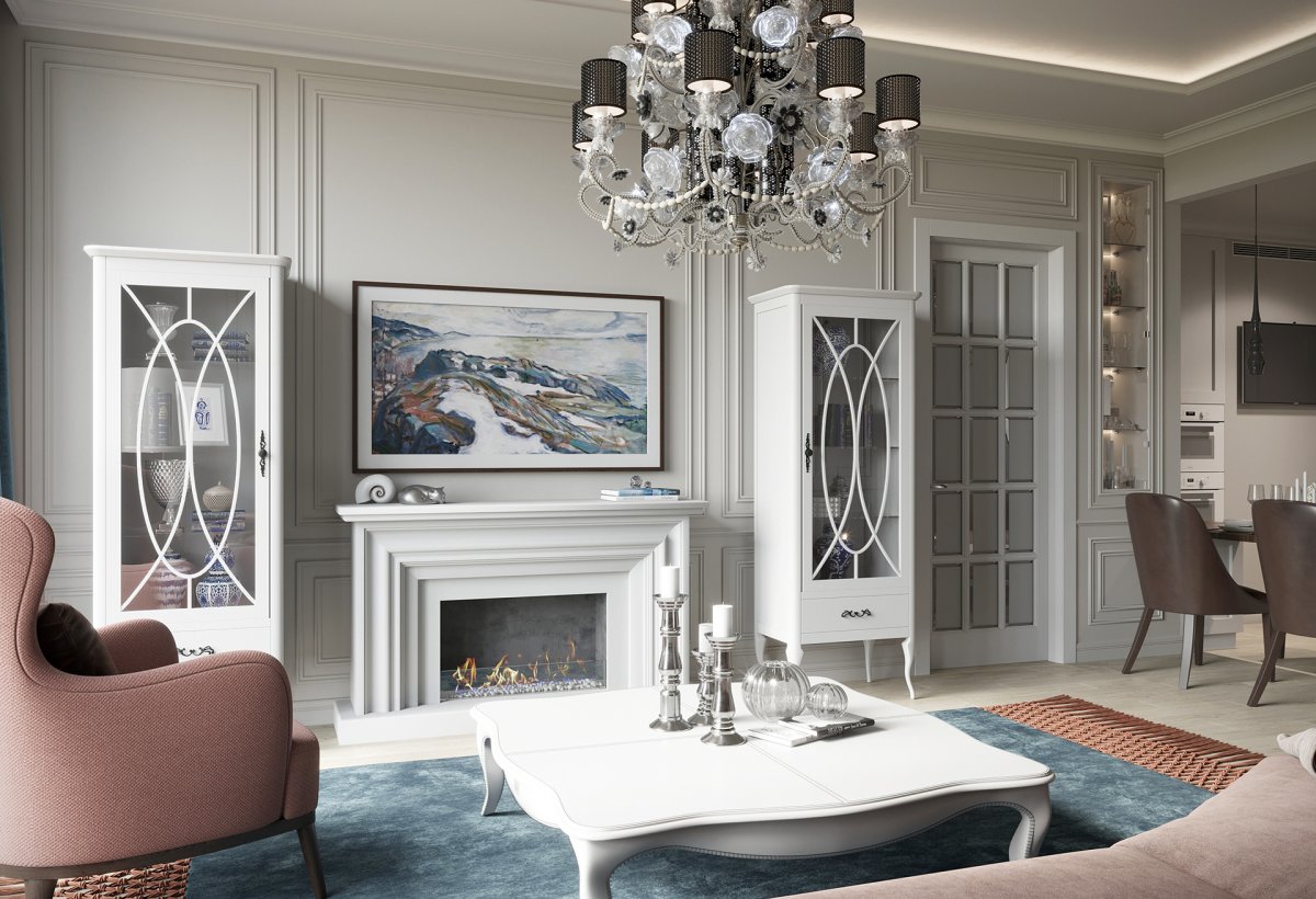 Линкруста в интерьере гостиной в стиле Неоклассика