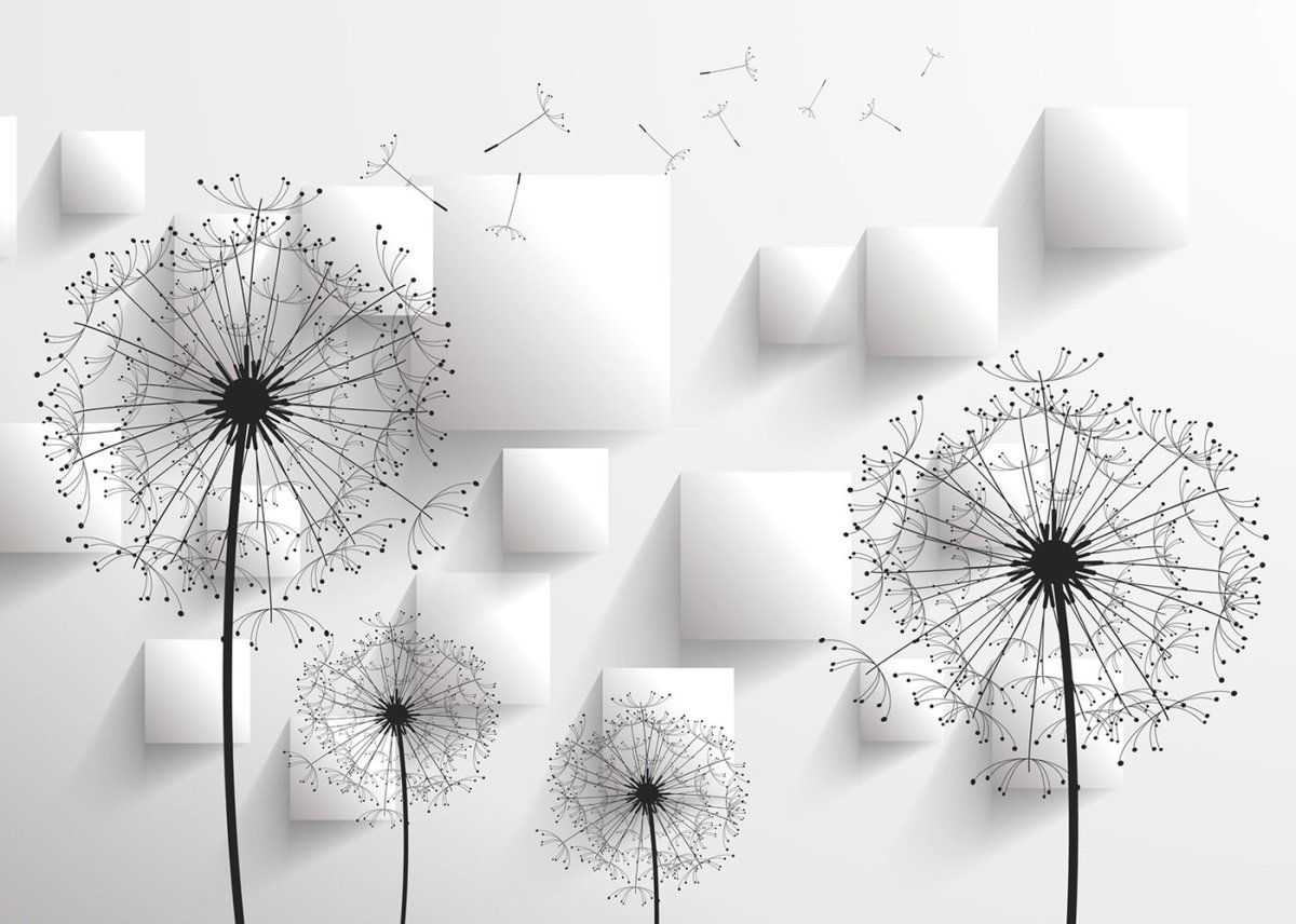 Одуванчики на стене в интерьере