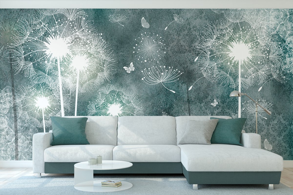 Фотообои с одуванчиками в интерьере