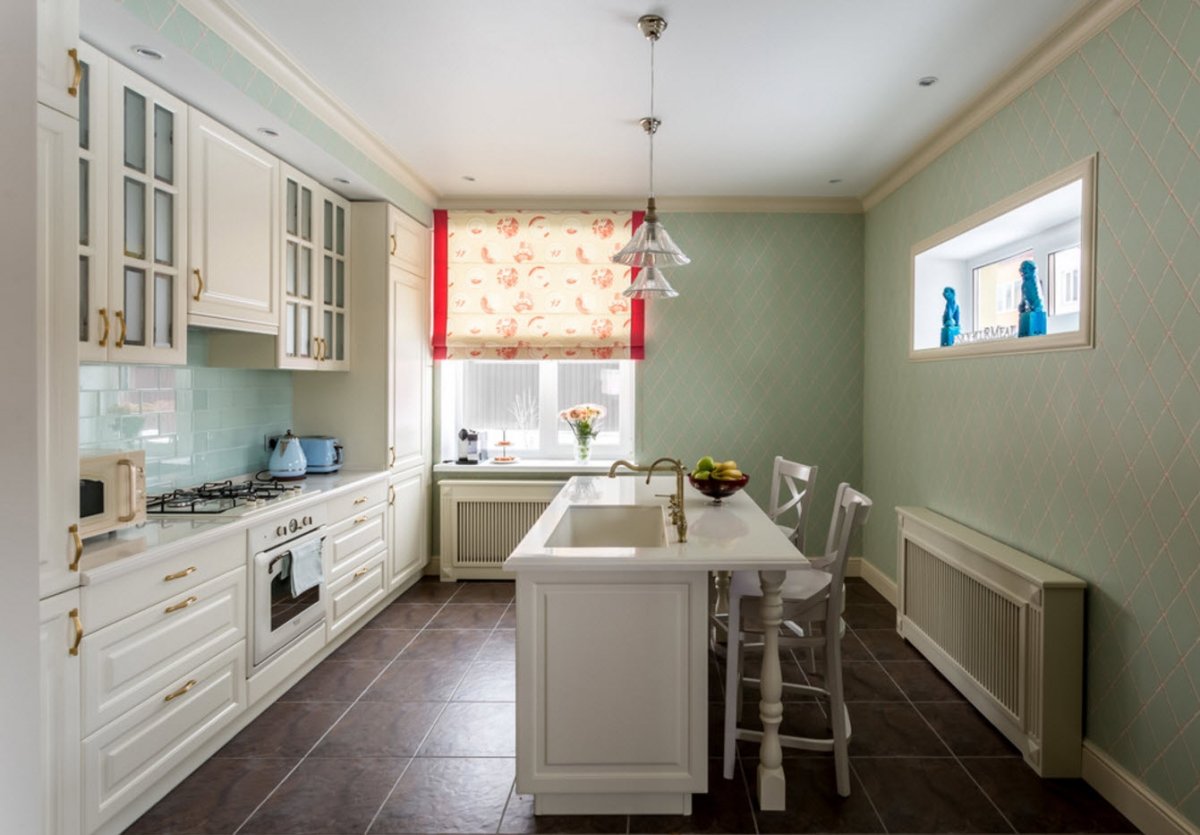 Кухня низ дерево верх белый