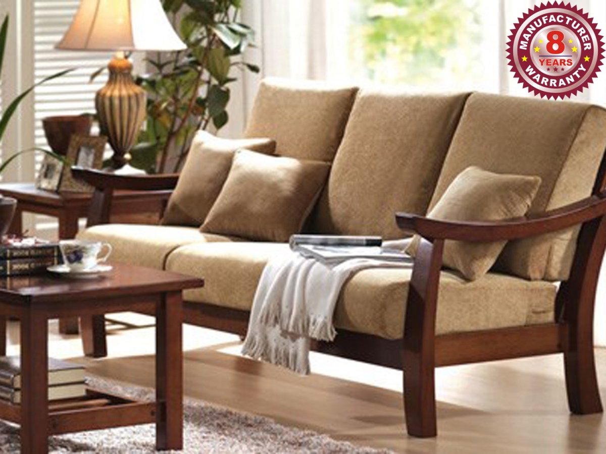 Beige Sofa with Wooden Handle