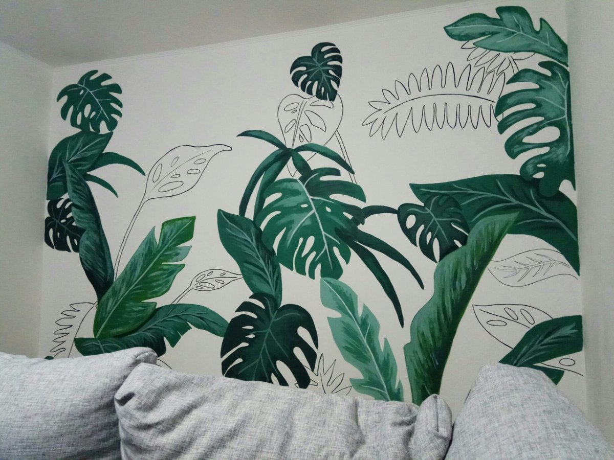 Роспись стен тропические листья